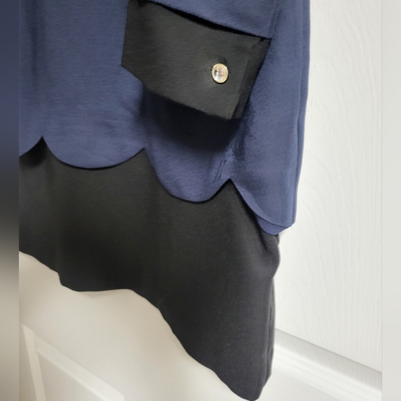 NWT-CeCe-Navy Blue & Black,Collared,Scalloped Hem Dress-Size 10 - Picture 2 of 8